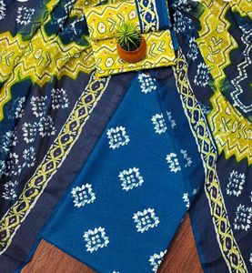 Blue Printed Unstitched Kurta Set materials