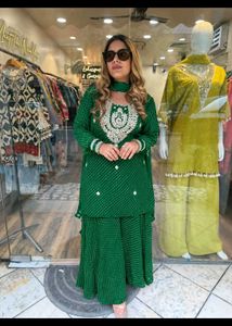 Emerald GreenKurta Sharara Set with E