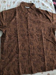 Brown Floral Print Button-Up Shirt