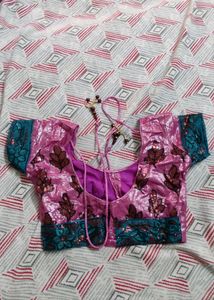 Magenta &amp; Green Saree(Stitched Small Size Blouse)