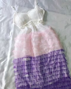 Premium Korean Padded Frill, Mesh Back Dress