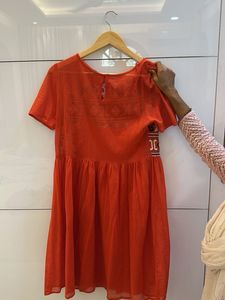 Orange Embroidered Flare Dress
