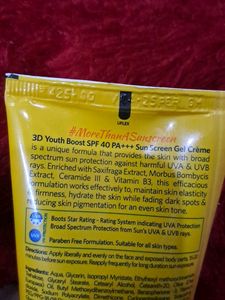 VLCC 3D Youth Boost SPF 40 +++ Sunscreen Gel Creme