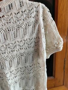 Cream Cable Knit Short Sleeve Top