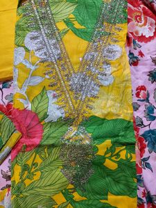 Vibrant Yellow Floral Kurta Set with Dupatta