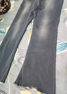 Women Bootcut Grey Jeans With High Waist