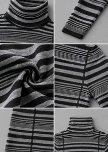 BLACK &amp; GREY STRIPED TURTLENECK FITTED DRESS