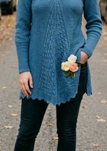 Blue Cable Knit Sweater with Floral Applique