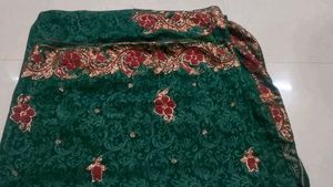 Elegant Emerald Green Embroidered Saree