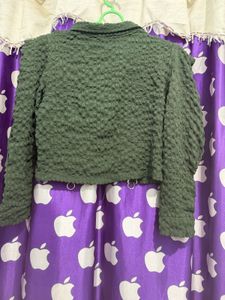 Olive Green Textured Crop Jacket