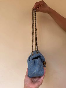 Auth Coach Denim Quilted Tabby Small Shoulder Bag