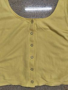H&amp;M Yellow Ribbed Button-Up Tank Top