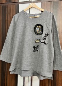 Grey Embellished Sweatshirt Top