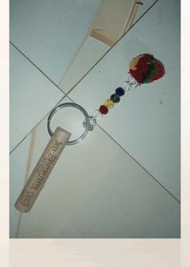 for jain jai jinendra Boho Keychain with Pom Po