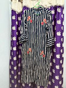 Striped Kurti with Floral Embroidery