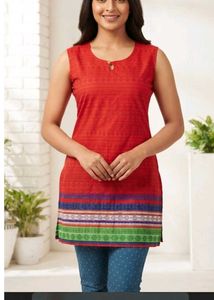 Red Sleeveless Kurta
