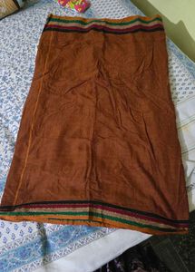 Brown Saree with Striped Border