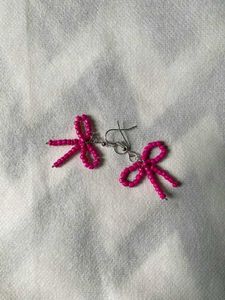 Cute Pink Beaded Bow Earrings