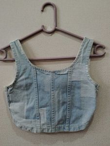 Patchwork Denim Crop Top