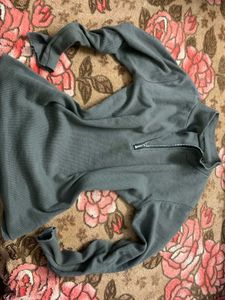 Ribbed Zipper Long Sleeve Top