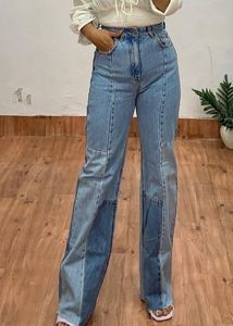 Patchwork Wide Leg Denim Jeans