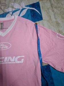 Pink "Racing" Graphic T-Shirt
