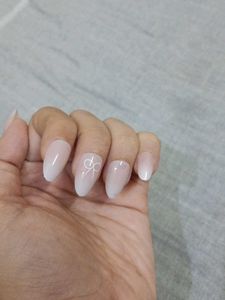 Almond Press-On Nails with Bow Detail