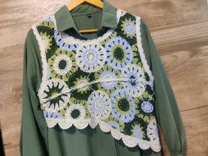 Green Midi Dress with Crochet Overlay