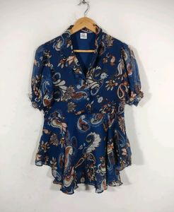 Navy Blue  Printed Western Top (Women's)