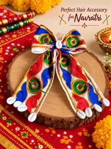 Navratri Embroidered Mirror Work Hair Clip Bow