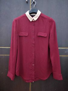 Maroon Collared Shirt with Contrast Cuffs