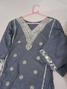 Elegant Grey Embroidered Kurta Set