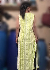 Lime Green Kurta with White Print