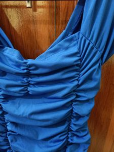 Ruching Off-Shoulder Blue Dress