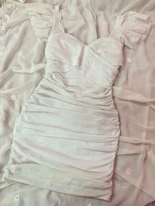 Elegant White Ruched Mini Dress