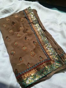 Embellished Brown Saree