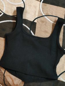 Chic Black Ribbed Corset Top