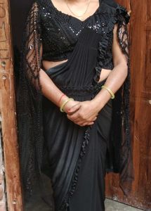 Elegant Black Embellished party wear saree