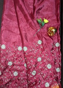 Simply Cute Embroidery Floral Design Maroon Saree