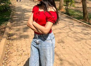 Chic Off-Shoulder Red Top