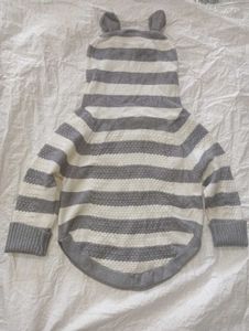Cute Baby Striped Knitted Hoodie Sweater with Bear