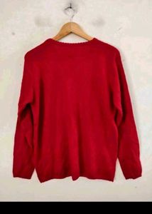 Red V-Neck Embellished Sweater