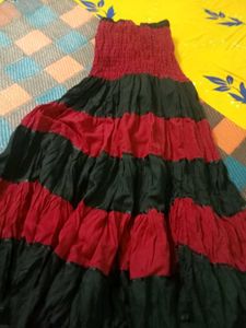 Boho Tiered Red & Black Maxi Skirt 👗