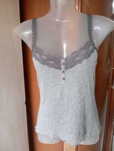 Grey Lace Trim Cami Tank Top