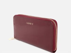 FOREVER 21 Women Maroon &amp; Gold-Toned Zip Detail PU