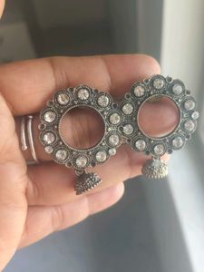 Oxidized Jhumka Earrings with Stones