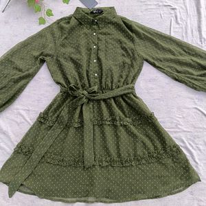 A- Line Dress With Bishop Sleeves