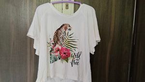 White T-Shirt with Leopard &amp; Floral Print