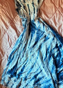 Boho Blue & White Tie-Dye Maxi Dress