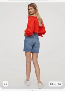 H&amp;M Orange Off-Shoulder Smocked Top